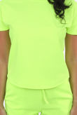 Fluorescent Yellow Short Sleeves Round Neck Loungewear Set
