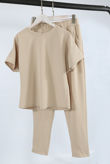 Beige Short Sleeves Round Neck Loungewear Set