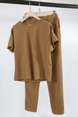 Camel Short Sleeves Round Neck Loungewear Set