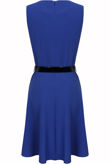 Blue Front Ruched Belted Skater Dress