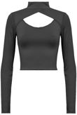 Black Front Open Polo Neck Crop Top