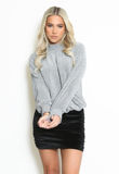 Grey Lurex Gather Neck Blouse