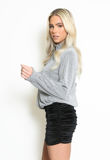 Grey Lurex Gather Neck Blouse