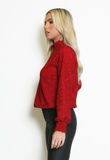 Red Lurex Gather Neck Blouse