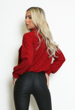 Red Lurex Gather Neck Blouse