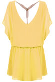 Yellow Front & Back Gold Chain Detail Mini Dress