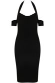 Black Off Shoulder Halterneck Bodycon Dress