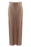 Taupe Satin High Waist A-Line Maxi Skirt