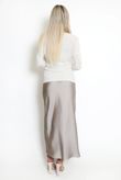 Beige Satin High Waist A-Line Maxi Skirt