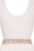 White Front Lace Pleated Trimming Back Zip Up Maxi Dress 