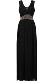 Black Front Lace Pleated Trimming Back Tie Up Maxi Dress