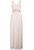 White Front Lace Pleated Trimming Back Tie Up Maxi Dress