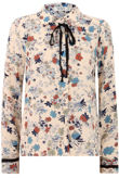 Beige Floral Print Pussybow Shirt