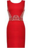 Red Gem Trim Tight Fitting Evening Dress