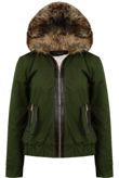 Khaki Fur Hooded Side Pocket Bomber Jacket