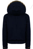  Fur Hooded Side Pocket Navy Bomber Jacket