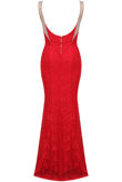 Red Premium Diamante Detail Lace Maxi Dress
