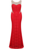 Red Premium Diamante Detail Lace Maxi Dress