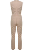 Contrast Lapel Jumpsuit In Beige