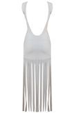 Cream Fringe Detail Open Back Maxi Dress