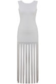  Cream Fringe Detail Open Back Maxi Dress