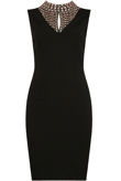 Black Stone Textured Front Cut Out Bodycon Dress