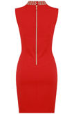 Red Stone Textured Front Cut Out Bodycon Dress