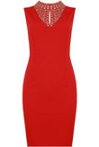 Red Stone Textured Front Cut Out Bodycon Dress
