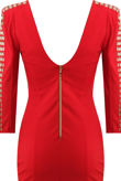 Jewel Embellished Long Sleeve Red Bodycon Dress