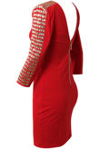 Jewel Embellished Long Sleeve Red Bodycon Dress