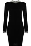 Black and Green Pearl Velvet Textured Bodycon Dress