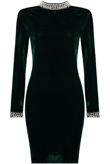 Black and Green Pearl Velvet Textured Bodycon Dress