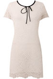 White Tie Neck Scalloped lace Shift Dress