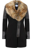Black PVC Patch Detachable Fur Collar Coat 