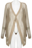 Beige Knitted Net Pattern Pullover