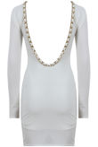 Cream With Gold Chain Detail Open Back Bodycon Dress