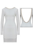 Cream With Gold Chain Detail Open Back Bodycon Dress