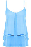 Sky Blue Layered Chiffon Cross Back Strap Detail Pleated Top
