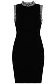Black High Neck Diamante Bodycon Dress