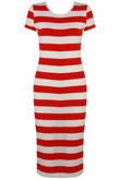 Red Stripe Short Sleeves Midi Dress 