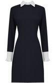 Navy Bell Ruffle Wrists Peter Pan Collar Dress