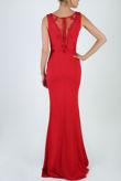 Red Paisley Embroidery Netted Maxi Dress