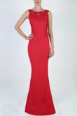 Red Paisley Embroidery Netted Maxi Dress