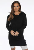 Black Fine Knit Hooded Jumper Dress
