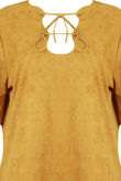 Mustard Suede Lace Tie Up Shift Dress