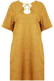 Mustard Suede Lace Tie Up Shift Dress