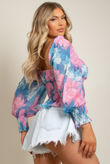 Fuchsia Shirred Floral Gypsy Top