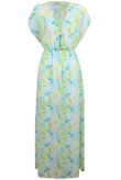 Green & Blue Leaf Print Cross Over Detail Maxi Dress
