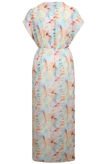 Pink & Blue Leaf Print Cross Over Detail Maxi Dress