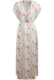 Pink & Blue Leaf Print Cross Over Detail Maxi Dress